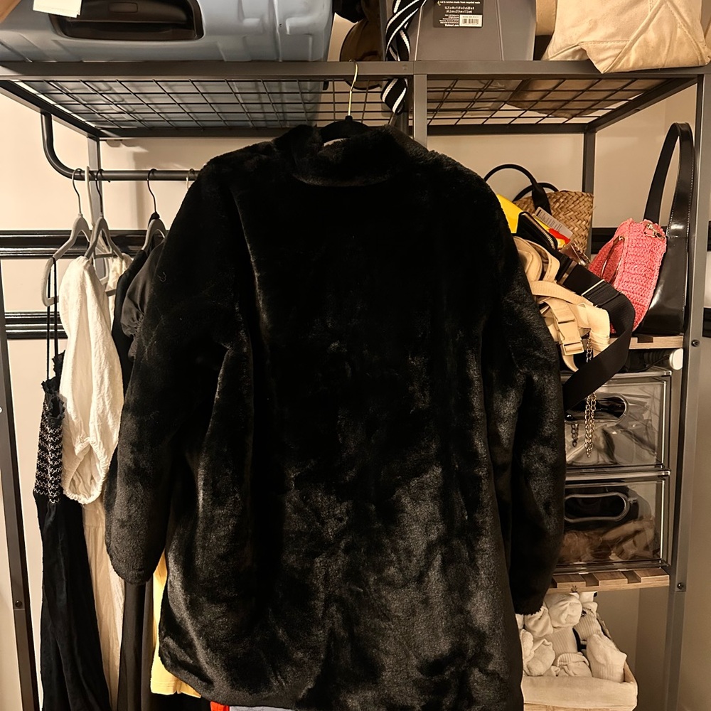 Elegant Black Faux Fur Teddy Coat - Picture 3 of 6